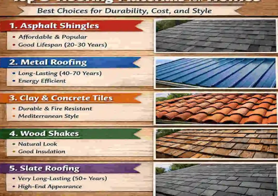 Top 5 Roofing Materials for Homes
