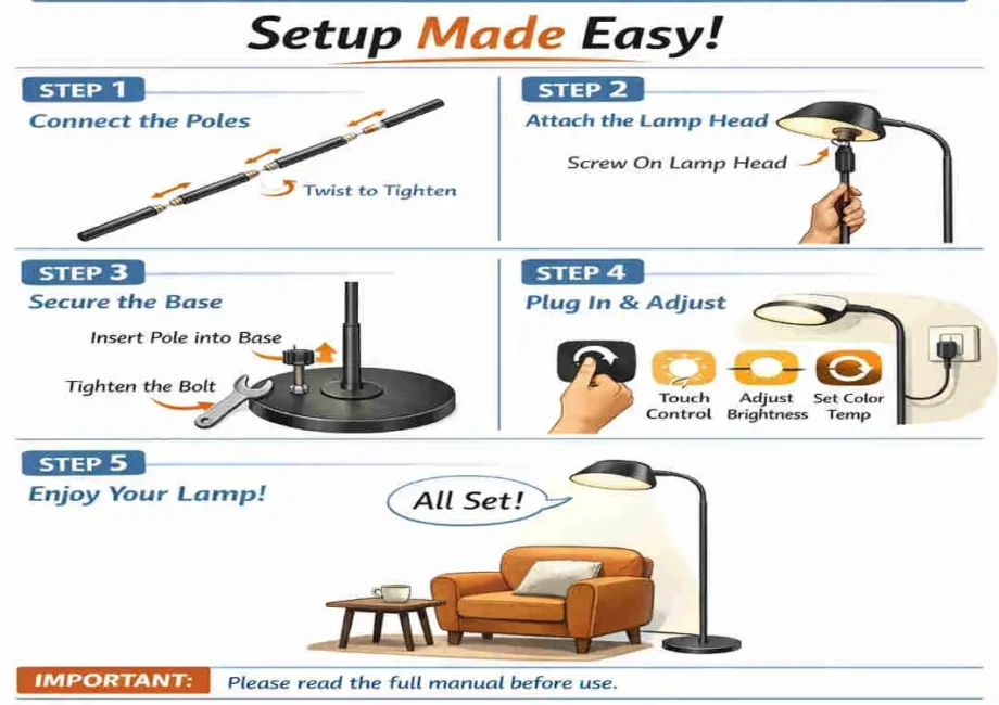 nintiue dimmable floor lamp instructions
