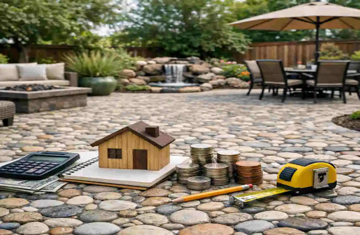 pebble stone floor design backyard