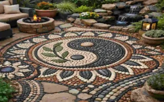 pebble stone floor design backyard