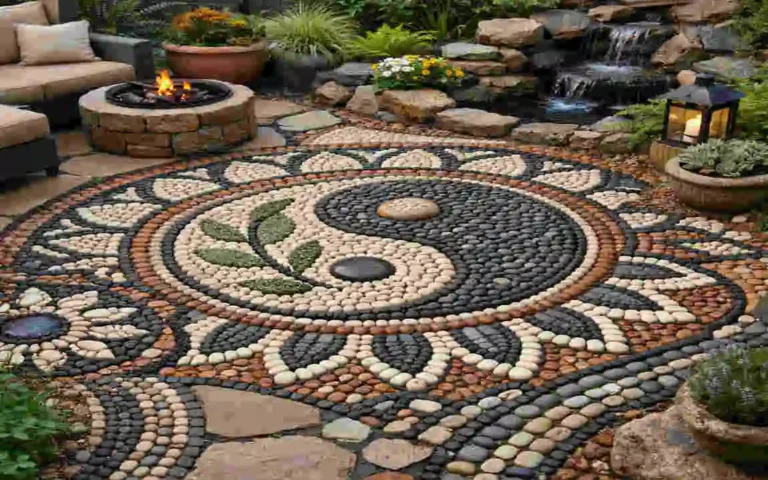 pebble stone floor design backyard
