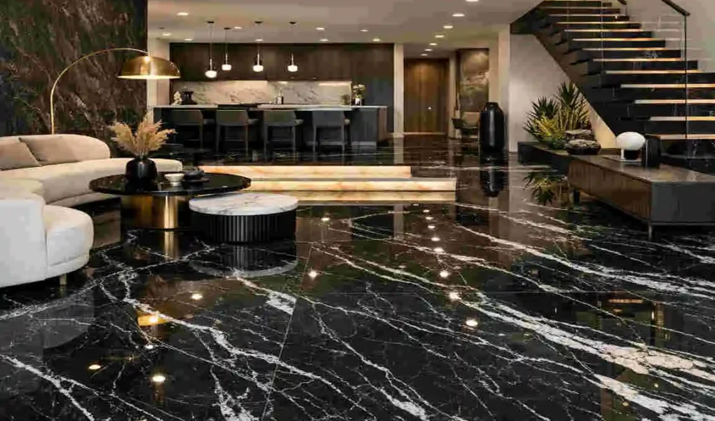 black marble floors idea