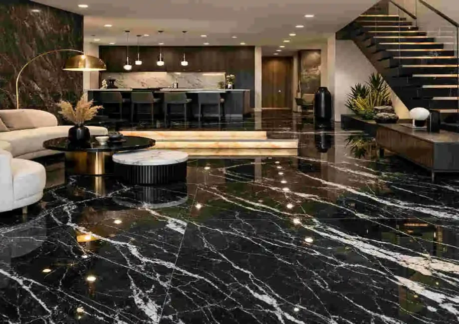 black marble floors idea