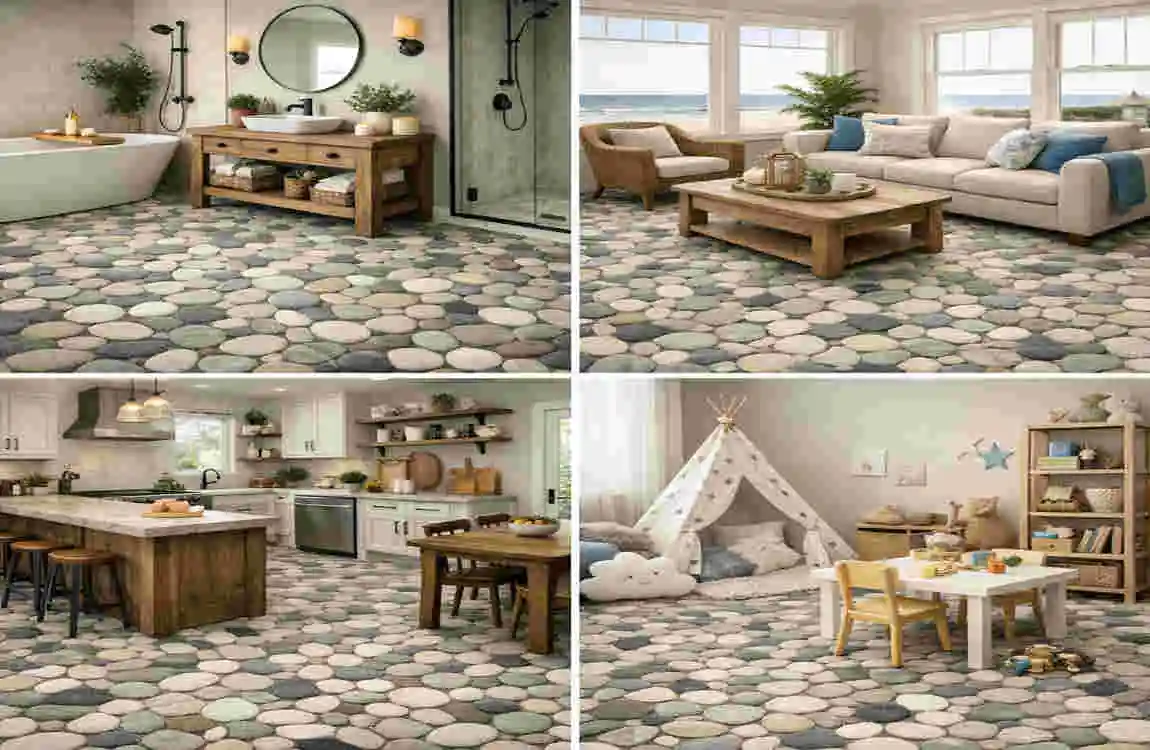 vinyl floor tiles pebble design