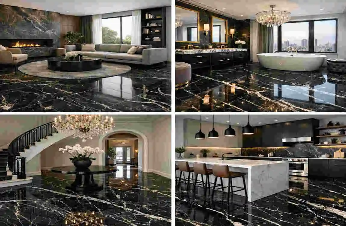 black marble floors idea
