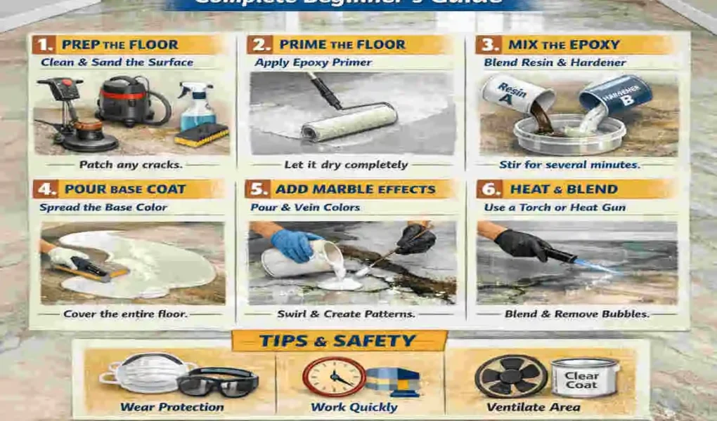 how to do marble epoxy floor